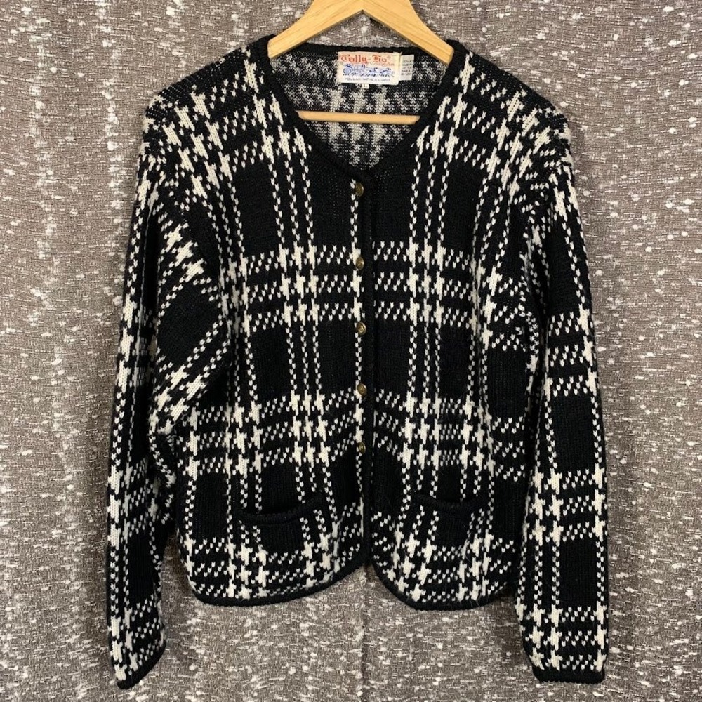 Vintage Tally-Ho Plaid Button Front Knit Cardigan Sweater Preppy Women's Large